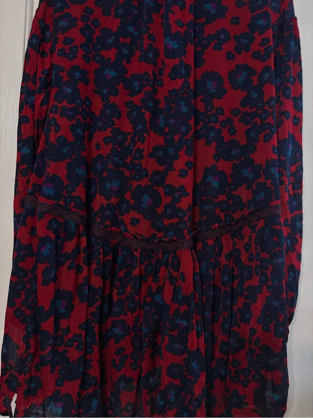 Free People Red & Blue Floral Peasant Mini Dress
